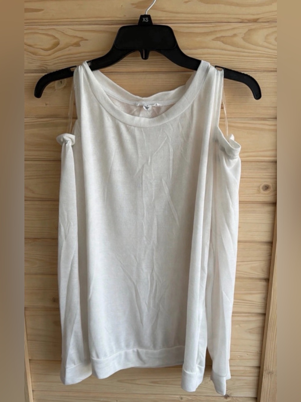 Socialite White Cold-Shoulder Sweatshirt with Knotted Straps